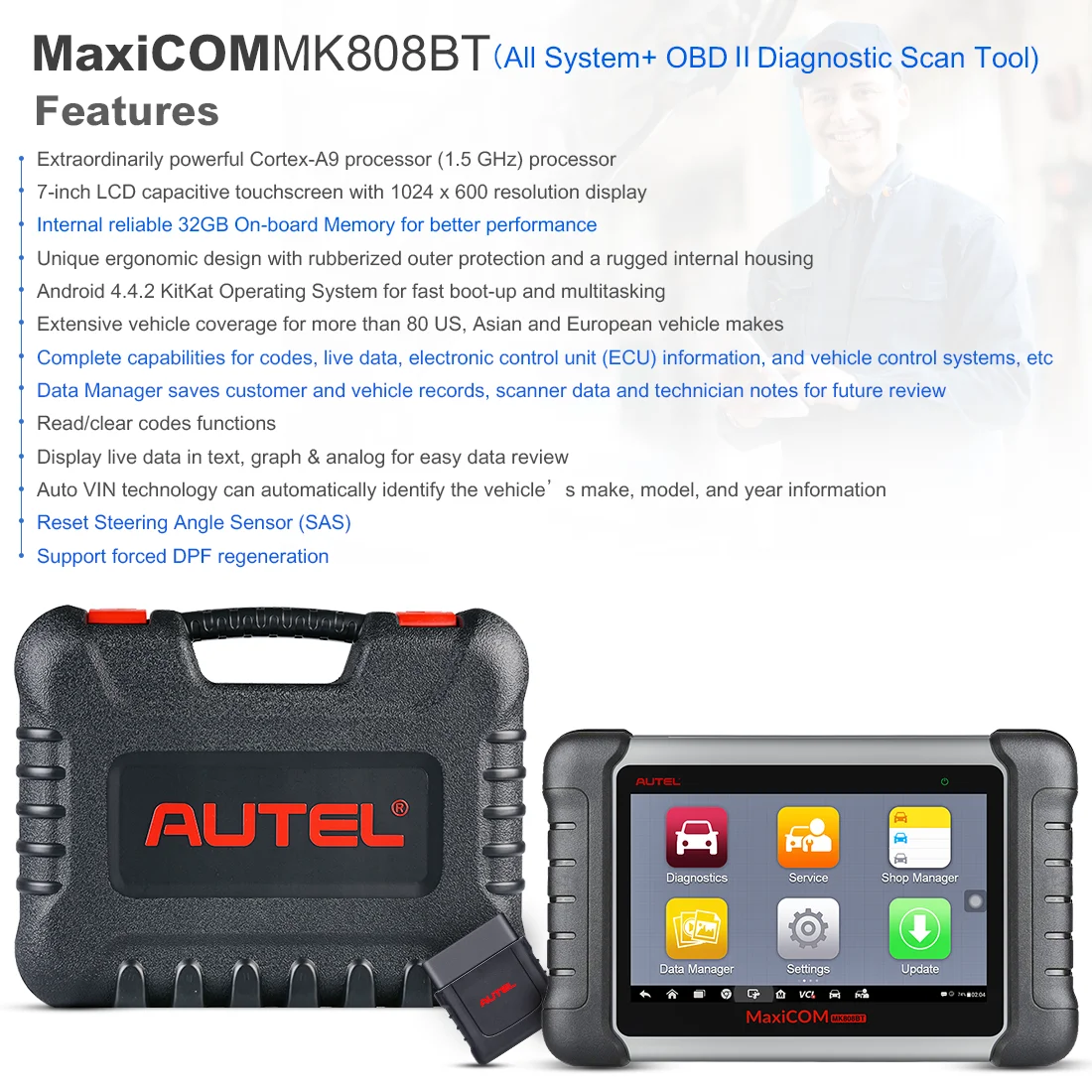 small car inspection equipment Autel MaxiCOM MK808BT Car Professional Diagnostic Tools Code Reader OBD1 OBD2 Bluetooth-compatible Active Test Scanner PK MK808 best car inspection equipment