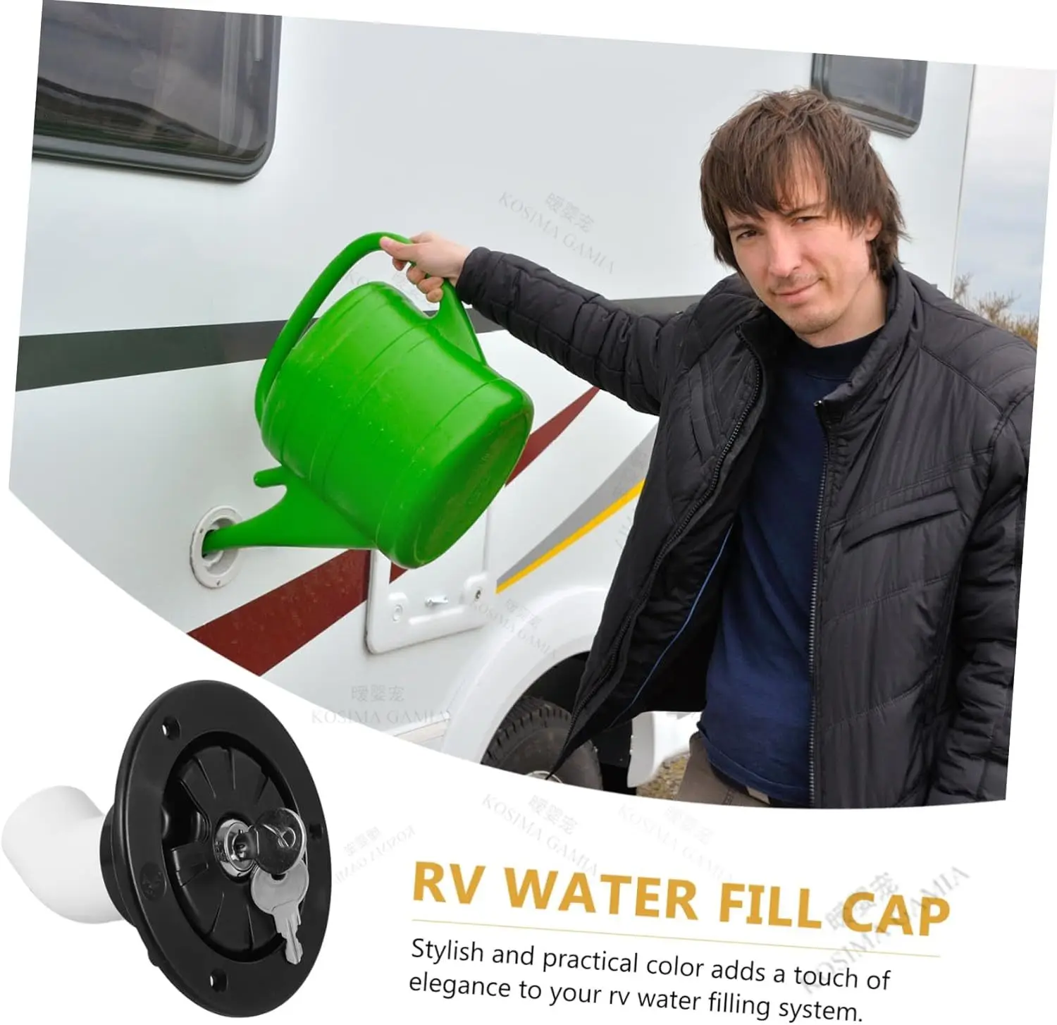 Exterior Hatch Black/White Round Gravity Water Inlet with Lock RV Accessories Caravan for RV Boat Camper Trailer Car Accessories - 3