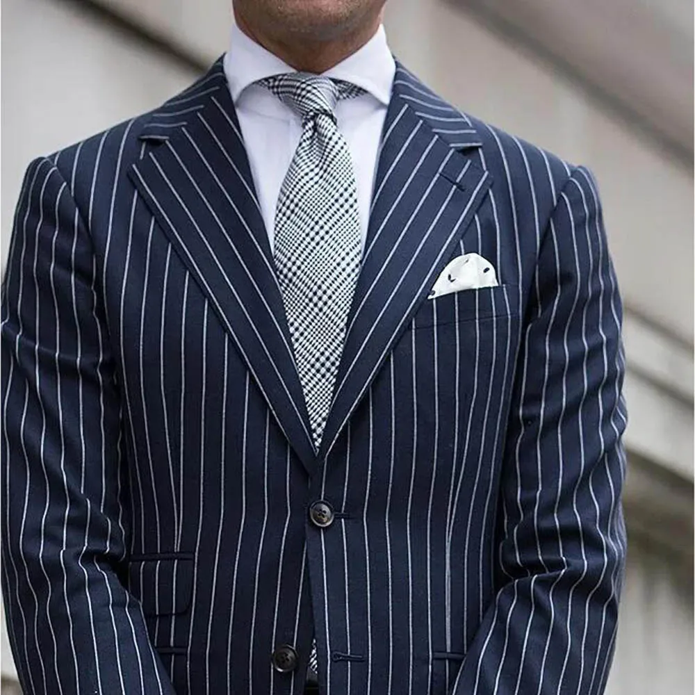 Men Suits 2 Piece Striped Notch Lapel Single Breasted Blazer with Pants Business Casual