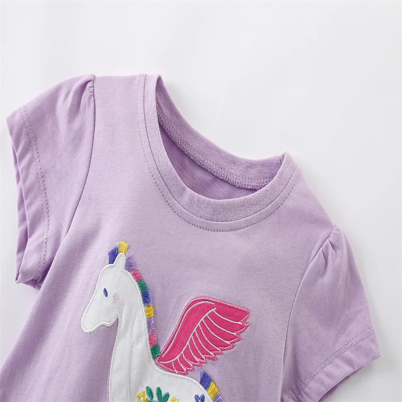 Jumping Meters 2-7T New Arrival Unicorn Embroidery Hot Selling Cotton Summer Girls Tshirts Baby Clothes Children's Tees Tops 3