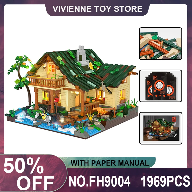 

Creative Expert MOC FH9004 Lakeside Cabin Lodge Model With Lights Building Blocks Bricks Puzzle Toys Brithday Gifts For Kids