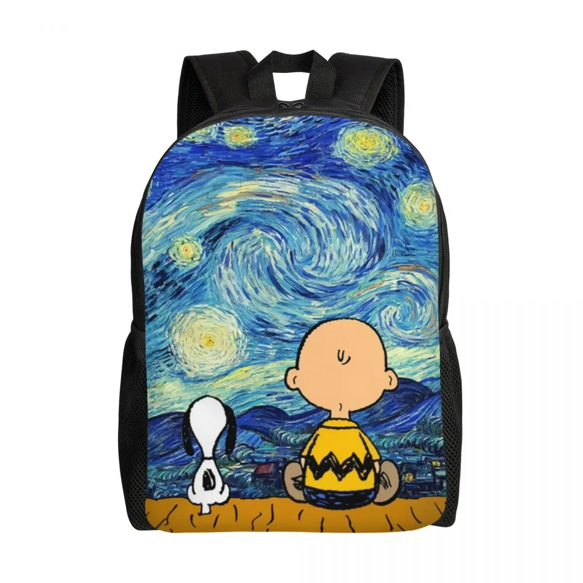 thumbnail image 1 of Mochila para portátil personalizada con paisaje de Van Gogh, Snoopy y Charlie Brown, mochila informal para mujer, para estudiantes universitarios, bolsa Peanuts, 1 of 4