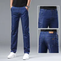 Printemps été affaires jean hommes bleu clair décontracté droit Stretch mode classique travail Denim pantalon marque vêtements 3