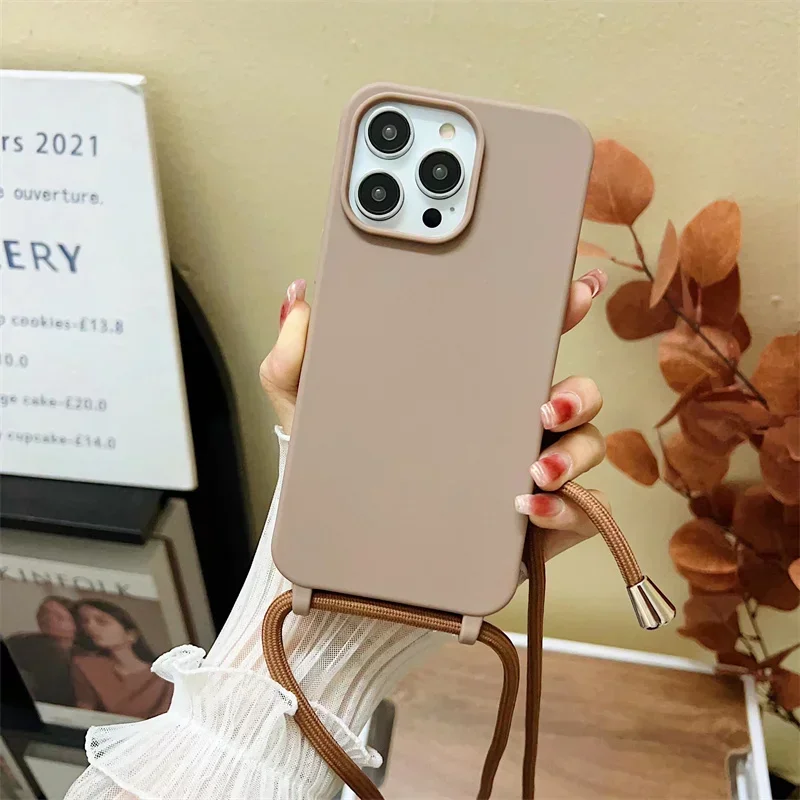 Crossbody حزام الحبل سيليكون جراب هاتف آيفون 16 15...