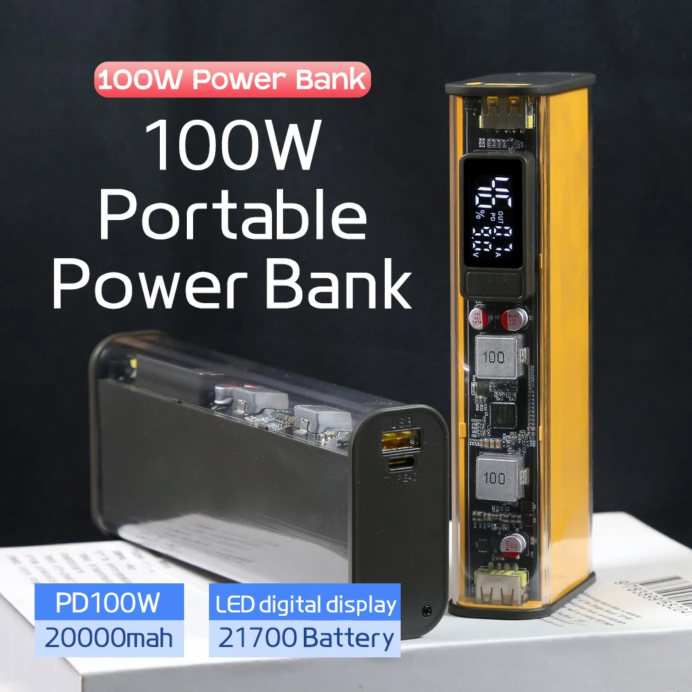 PD100W 21700 DIY baterie transparentní punková 20000mah PPS 100W LED displej obrazovka pro notebook telefon postit se nabíjení energie banka pouzdro