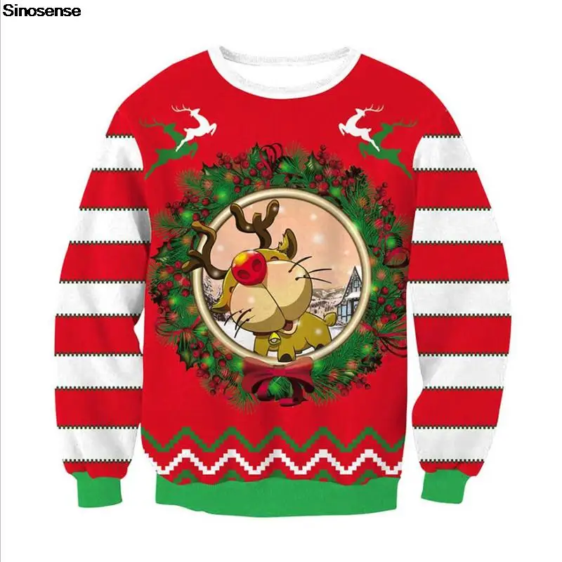 

Men Women Reindeer Ugly Christmas Sweater Pullover Crew Neck Xmas Sweatshirt 3D Funny Print Autumn Winter Christmas Jumpers Tops