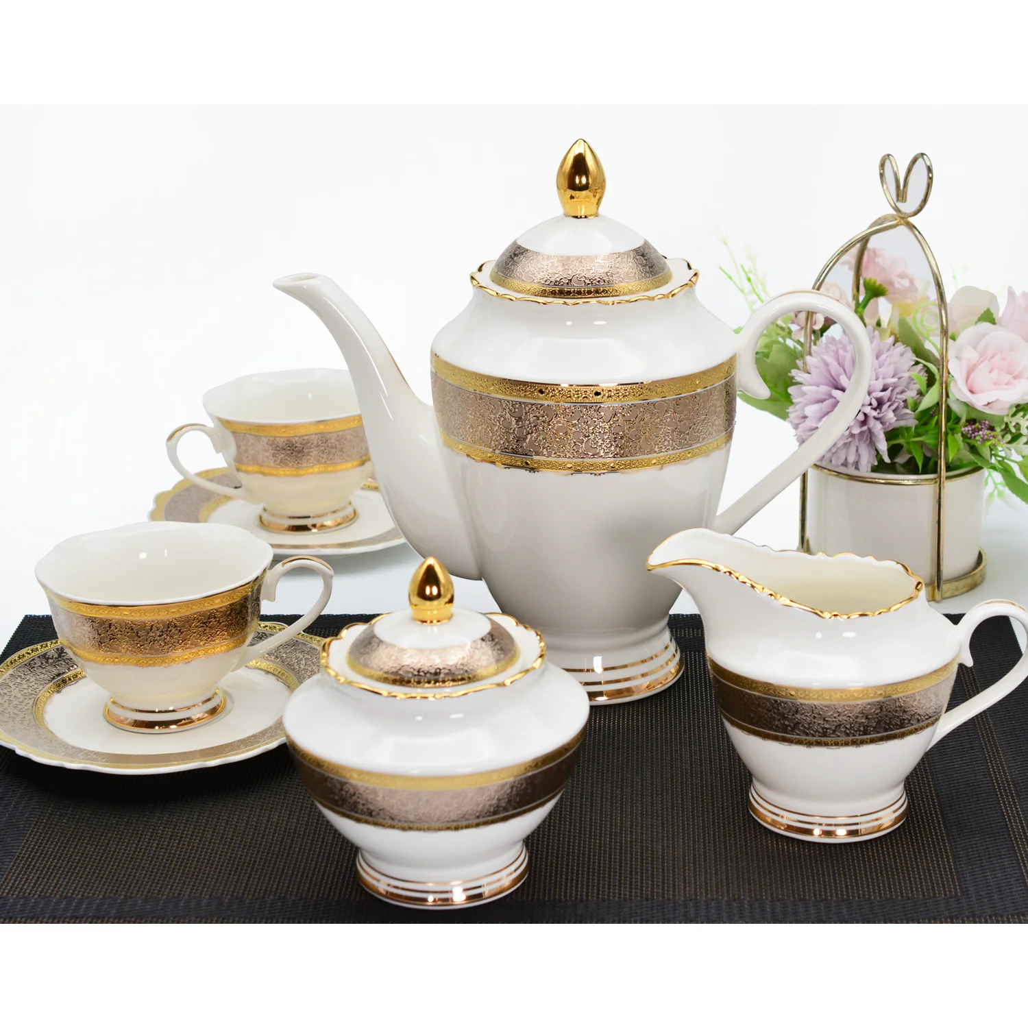 New coming 24K German embossed gold gift tea/coffee set wholesale gold cup set Turkish popular coffee set