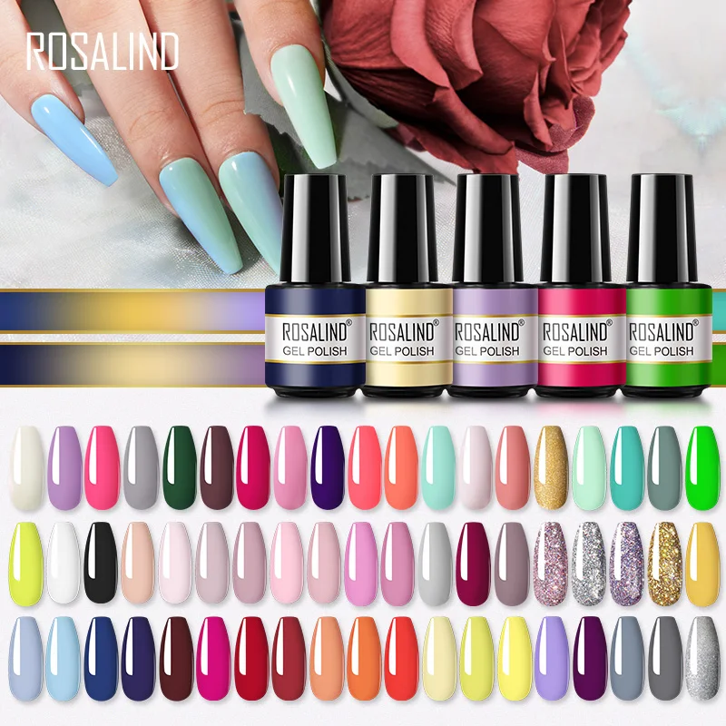 ROSALIND Pure Color Gel Nail Polish Glitter Gel Varnishes All For Nails Manicure Nail Art Base Top Coat UV Lamp Semi Permanent G brand new sunm3 uv lamp for nail dryer 180w led nail lamp professional fast curing all gel polish ice lamp manicure machine