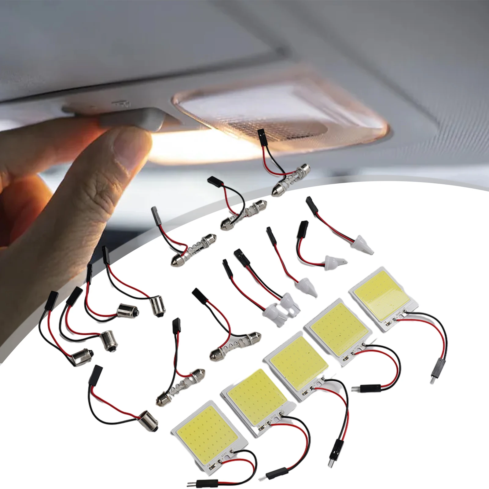 

Car Interior COB LED Panel Lights Panel T10 Adapter White Light Durable Lightweight 18 LED Chips 48 SMD Cob Led