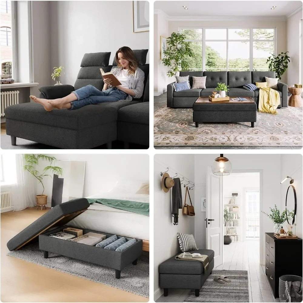 46 Inches Wide Linen Coffee Table Long Shoes Bench Footstool, Storage Chest, Foot Rest Stool, Storage Ottoman Bench 6