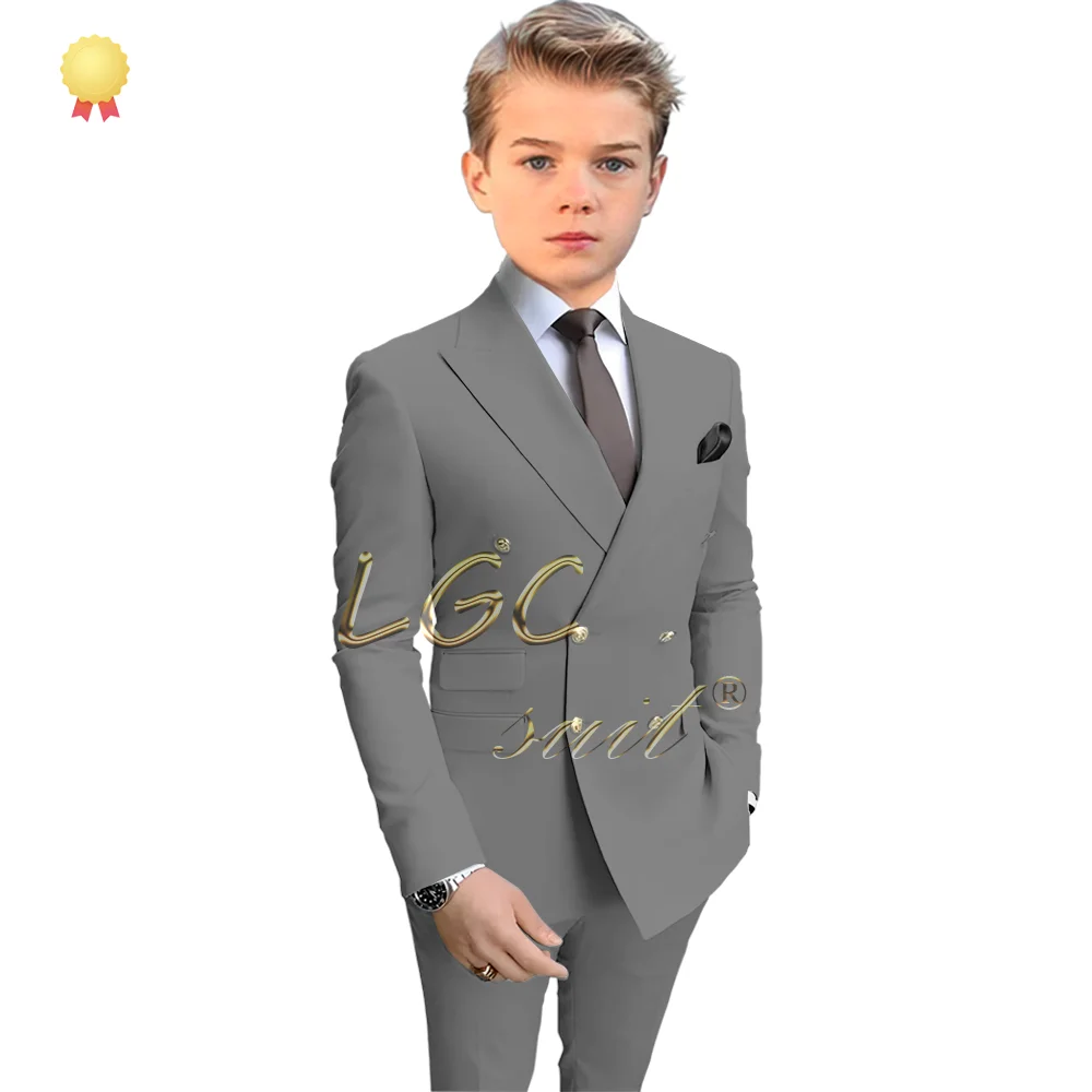 Children's gold double-breasted suit (jacket + trousers) suit for children aged 2~16 for wedding formal events boys formal suit set