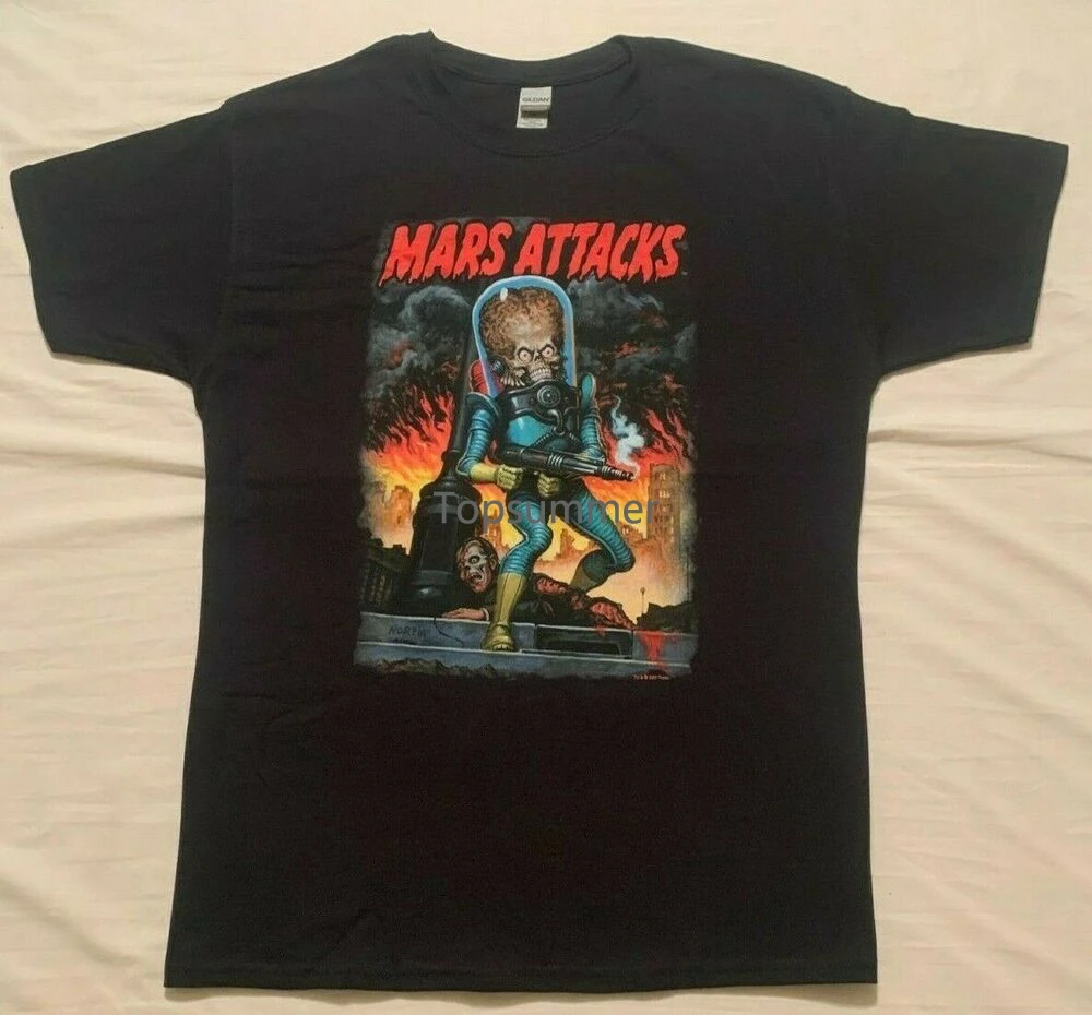 

Mars Attacks City Destruction Black T-Shirt New By Topps Heavy Cotton By