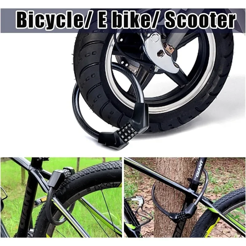 

Bicycle Lock Mountain Bike 5 Digit Password Lock Anti-theft Portable Security Steel Bold Steel Cable Chain Motorcycle Lock