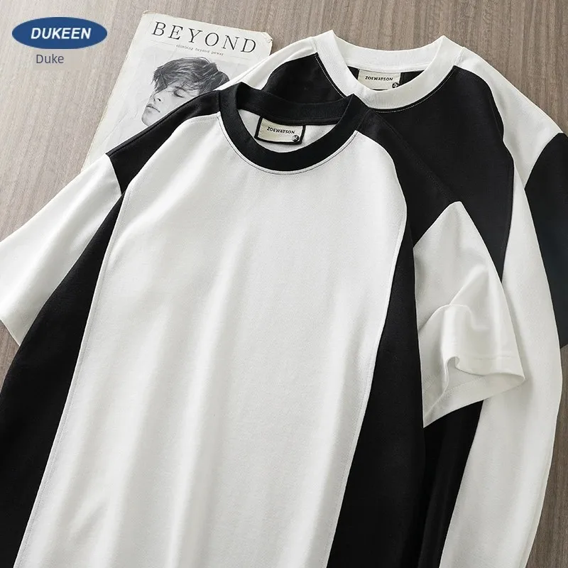 

Короткий Летний тренд EN American 260g в стиле пэчворк, свободная контрастная Футболка с рукавом до локтя, мужской стиль