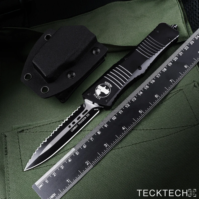 

MICRO OTF TECH COMBAT TROODON Knife Black Coated DE Serrations Blade CNC T6 Aluminum Alloy EDC Self Defense Pocketknife Best Ver