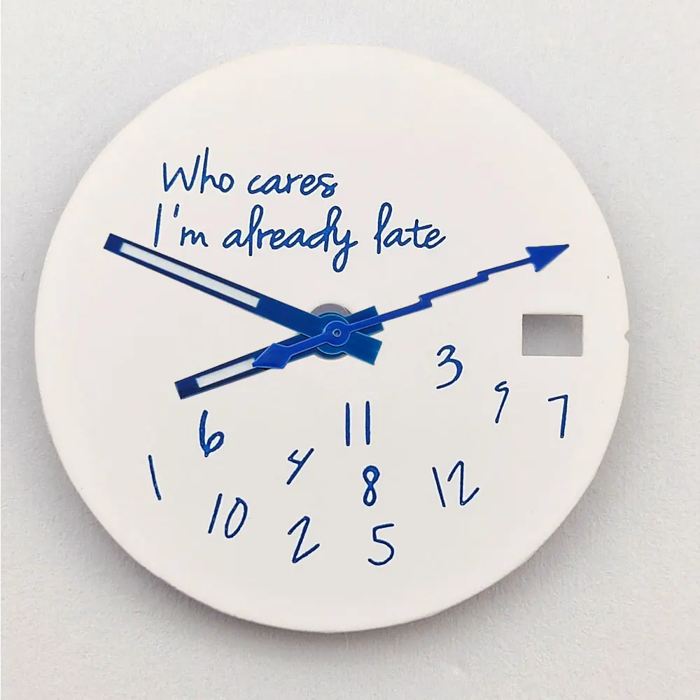 Whimsical White & Black 'Who Cares, I'm Already Late' Watch Dial