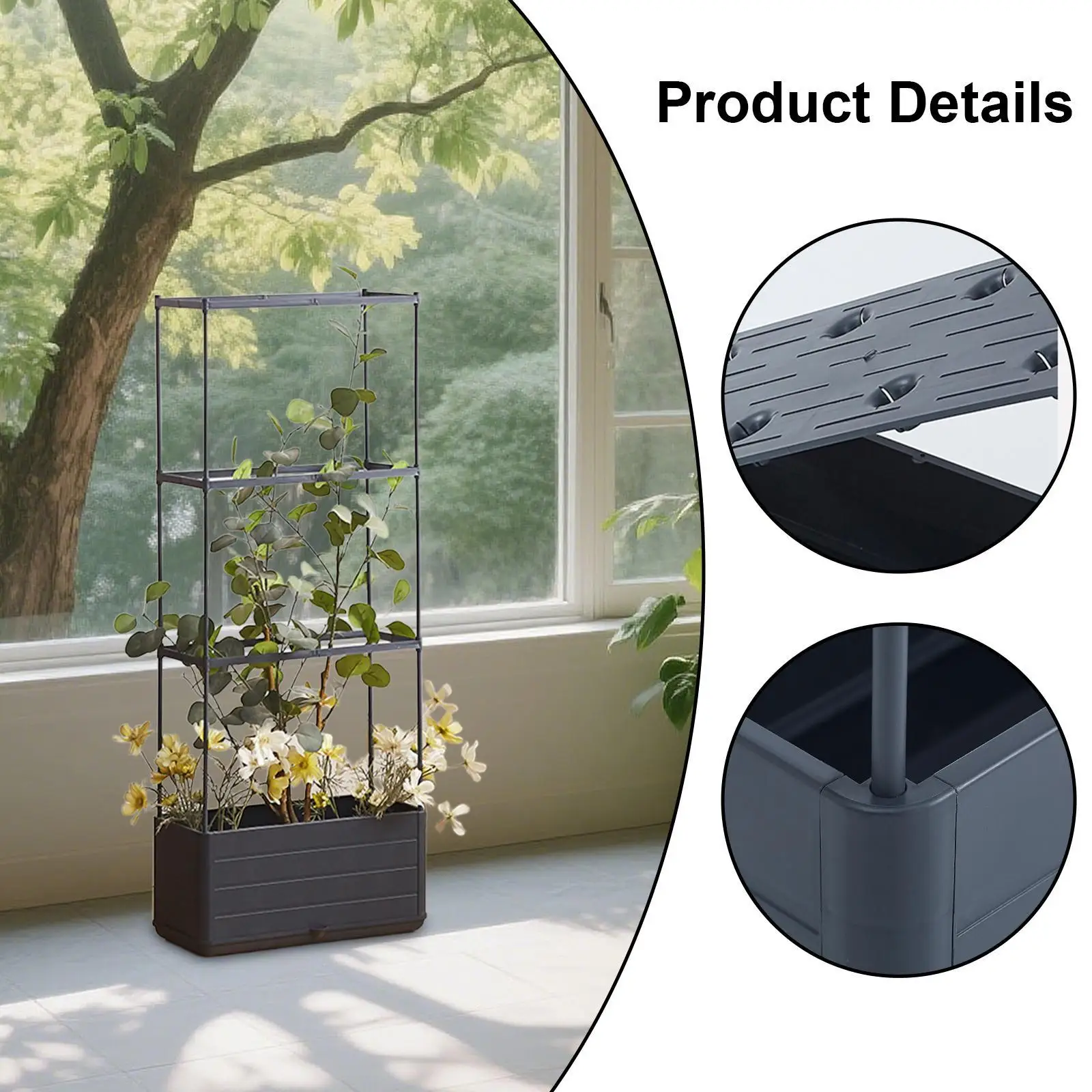 Vertical Gardening Raised Planter Box with Climbing Trellis Self Watering Pot for Balcony Patio Garden Plants