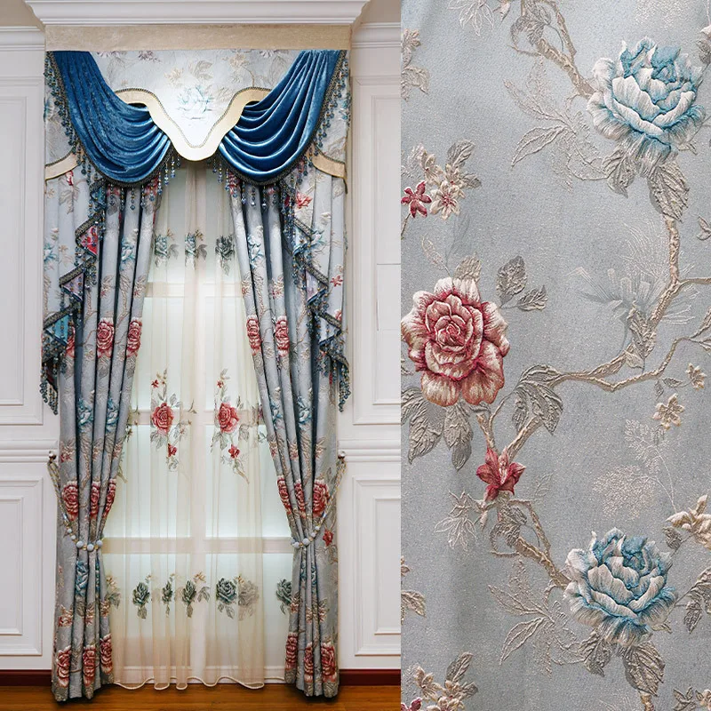 

Luxury European Curtains for Living Dining Room Bedroom Jacquard 4D Relief Technology European Style Embroidered Curtain
