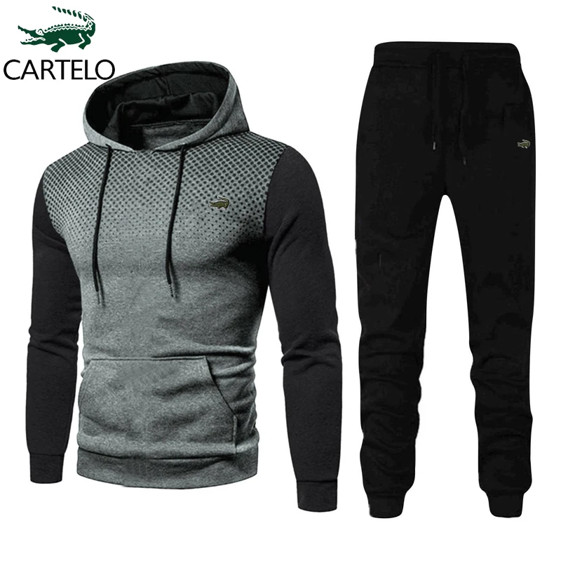 

Мужской костюм CARTELO, Модный повседневный спортивный костюм из 2 предметов, толстовка с капюшоном, пуловер, спортивная одежда, свитшот, комплект для бега, костюм высокого качества