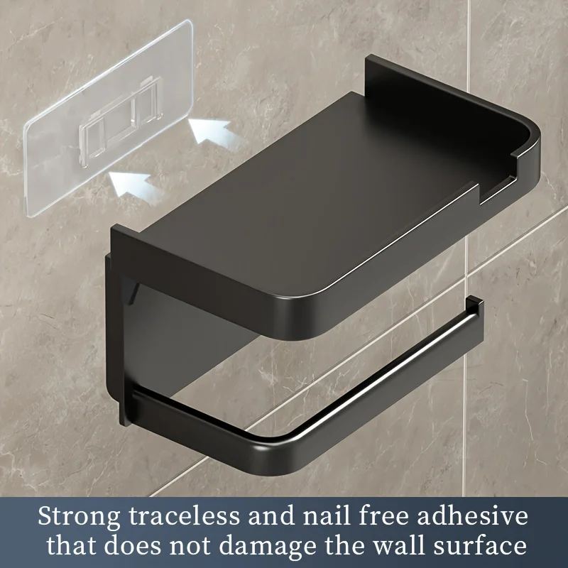 1pc Toilet Paper Holder - Space-Saving Wall-Mounted Perforated Storage Rack with Toilet Manager Holder 4
