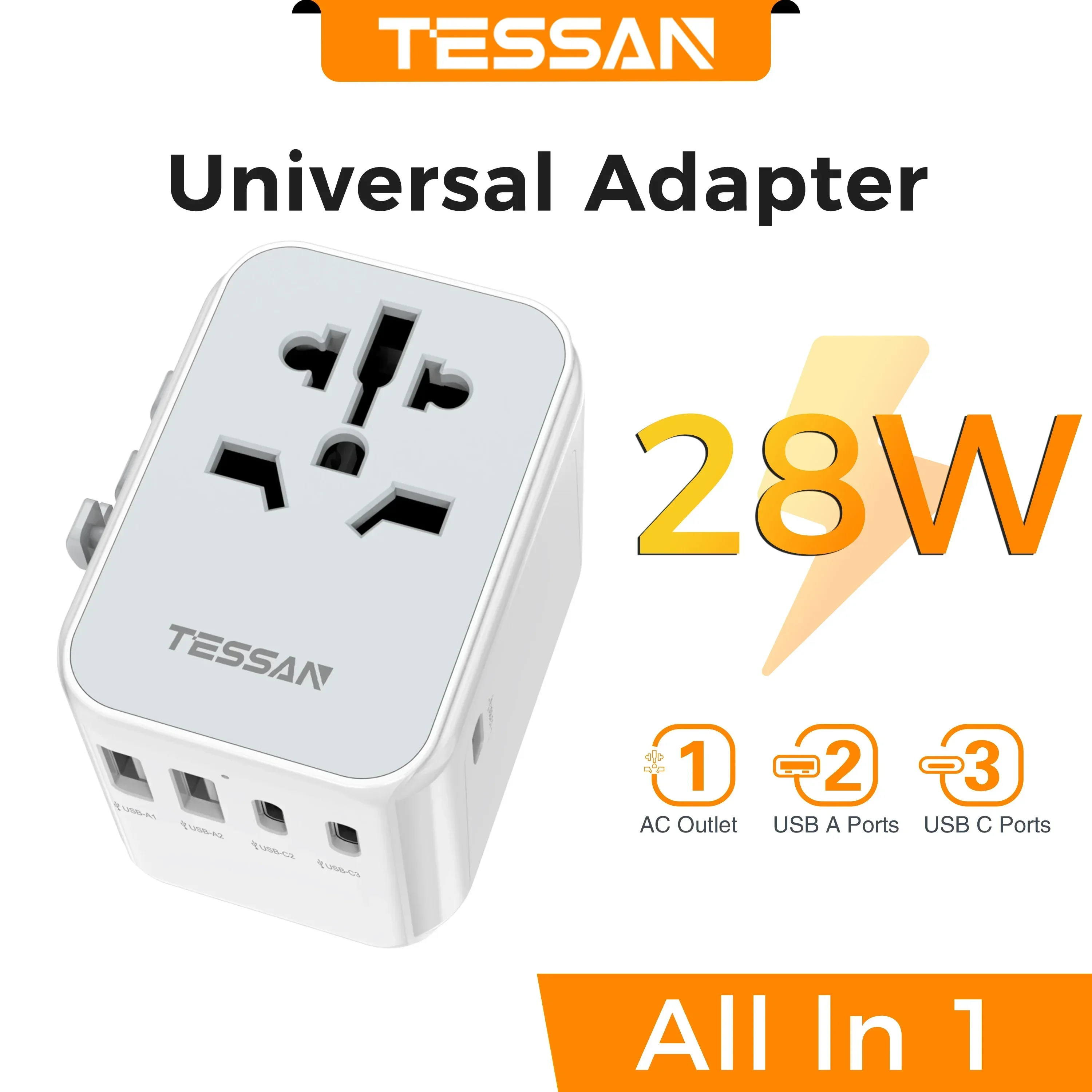 Universal Travel Adapter with USB and Type C Ports