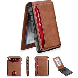 Men's RFID Blocking Slim Leather Wallet with Pop - Up Magnetic Closure and Money Clip (Coffee)
