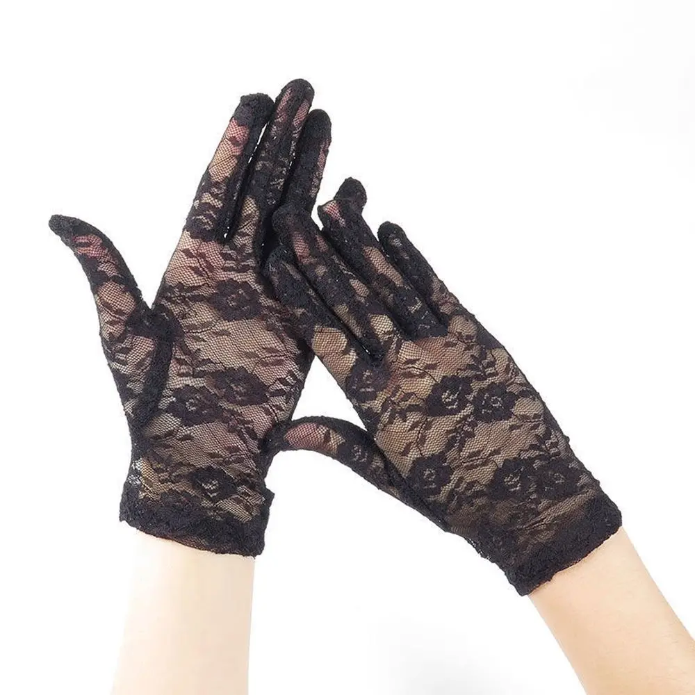 

Transparent Summer Sunscreen Lolita Jacquard Outdoor Gothic Women Gloves Short Lace Mittens Bridal Gloves