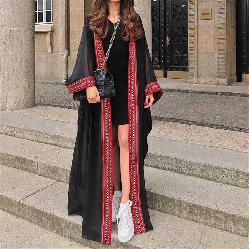 White Chiffon Long Maxi Kimono Cardigan Women Beach Cover Up Embroidery Edge with Belt Tunica Kaftans Femininos Beachwear 2026 5