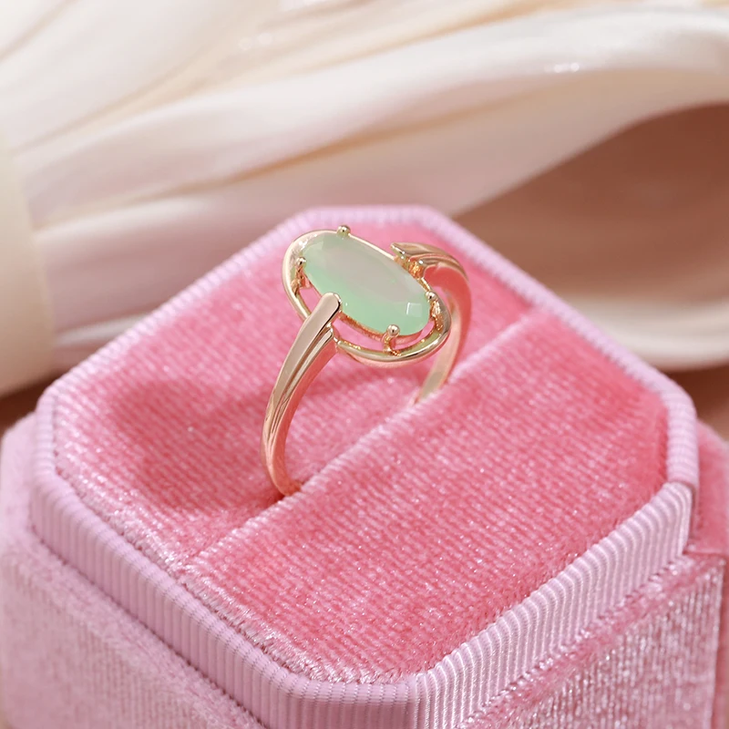 Wedding rings Womens ring Jewelry rings Ring jewelry Emerald Natural Zircon Rings For Women 585 Rose Gold Color Bride Wedding Fine Jewelry Luxury Daily Big Green Stone Rings
