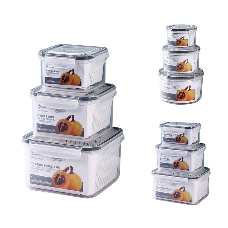 

JFBL Hot 3PCS Kitchen Storage Basket Container Refrigerator Storage Box Fridge Fresh Kitchen Organizer Vegetable Drain Basket