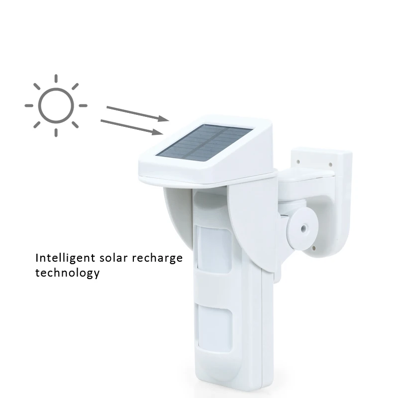 

Outdoor Wireless Solar Charge Two PIR Motion Sensor Built-in Recharge Battery 433MHz EV1527 12M Detect Distance for Smart Home