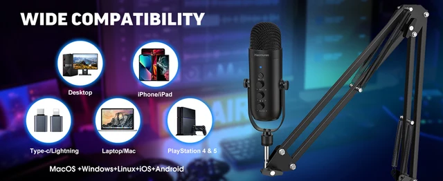 Haomeren-micrófono de condensador para Podcast con soporte de brazo Boom,  micrófono USB para juegos, PC, teléfono, Karaoke, Streaming, grabación,  , K66S
