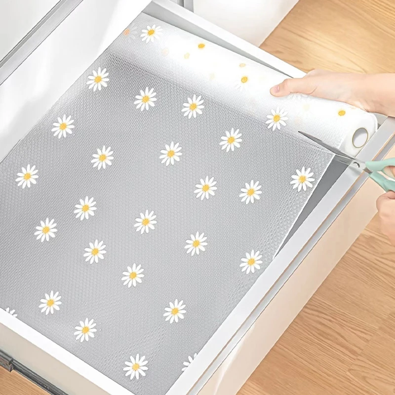Roll Daisy Shelf Liner For Kitchen Cabinets EVA Waterproof Oil Proof Moisture-proof Pad Fridge Cabinet Pad Can Cut Drawer Liner