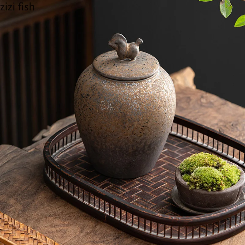 Tea Tin Box Tea Canister Vintage Stoneware Tea Caddy Ceramic Airtight Jar Storage Tea Cans Box Storage Tank Container Decorative Jar Sugar Bowl