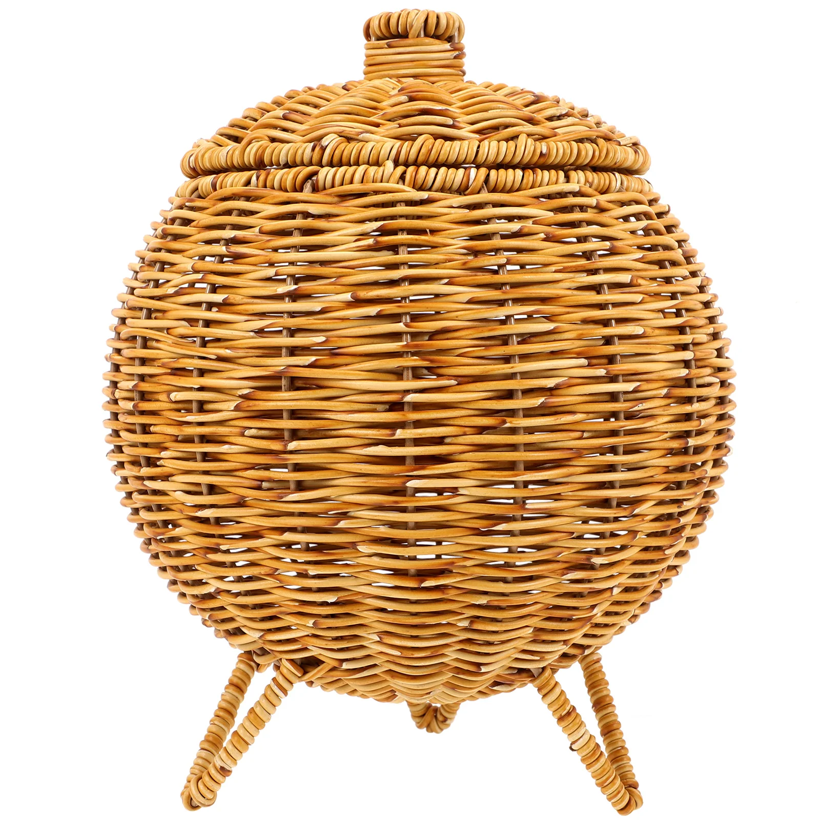 

Woven Storage Basket Pumpkin Shaped Wicker Baskets Lid Egg Gather Basket Fruit Vegetable Snack Holder Vintage Sundries Organizer