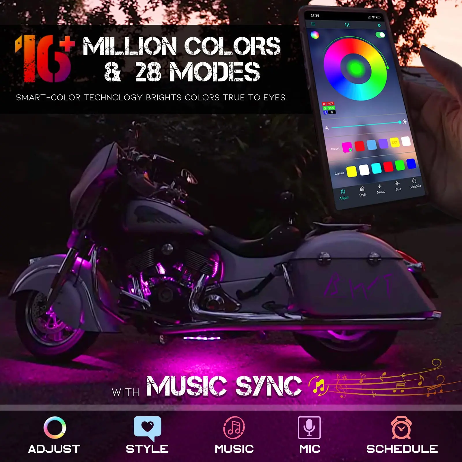 LED Atmosphere Light RGB Kit APP Music Control Flexible Waterproof Neon Strip For Car Motorcycle Decorative Lamp 12V