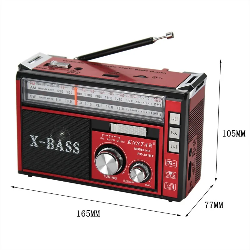 레트로 휴대용 FM AM SW 라디오 블루투스 스피커, USB TF 카드 MP3 플레이어, X-베이스 스테레오 사운드, LED 손전등 포함, 아웃도어용
