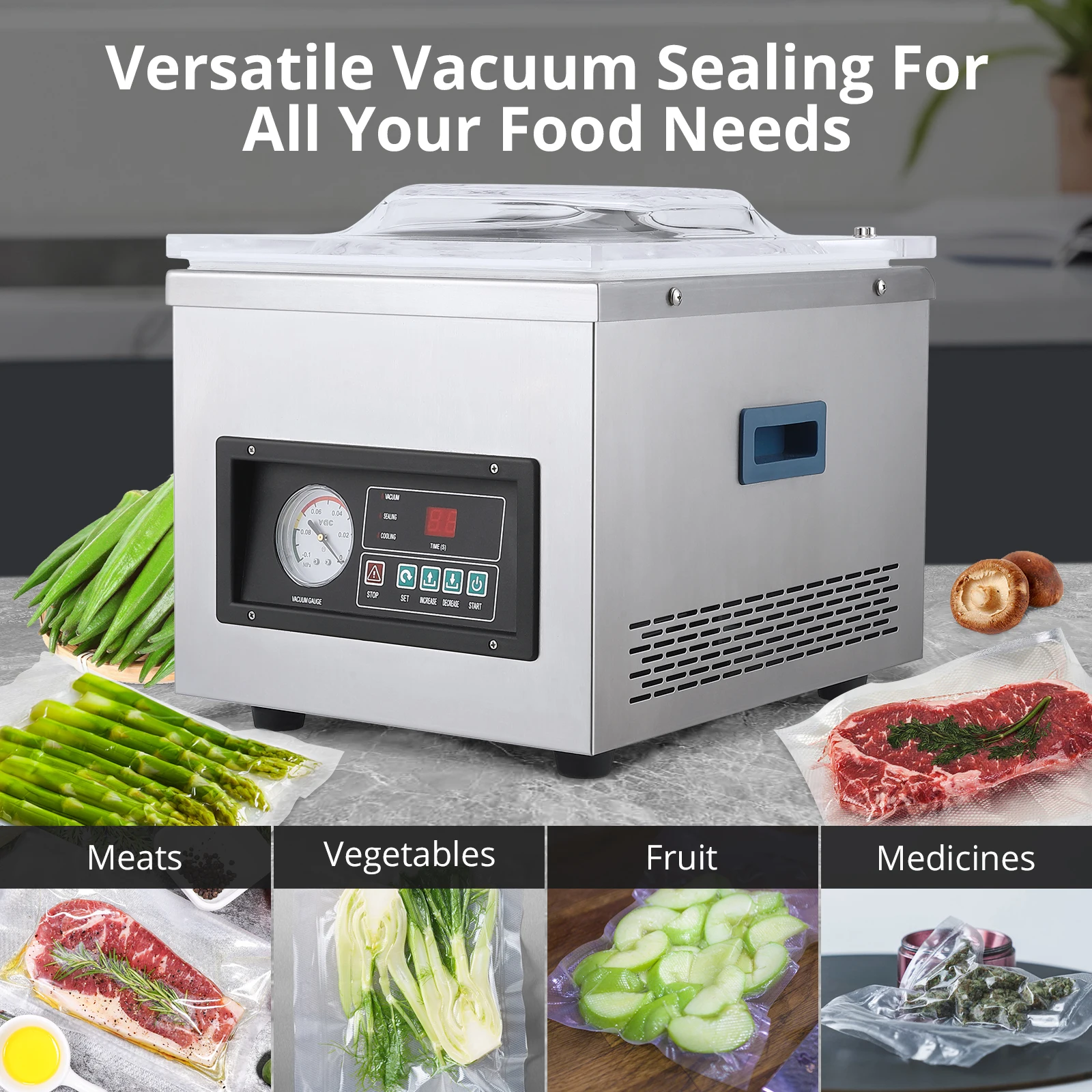 Chamber Vacuum Sealer Machine-180W-260W,6.5 M&sup3;/H Pump Rate,Microcomputer Controlled, Stainless Steel Structure,Premium Sealing