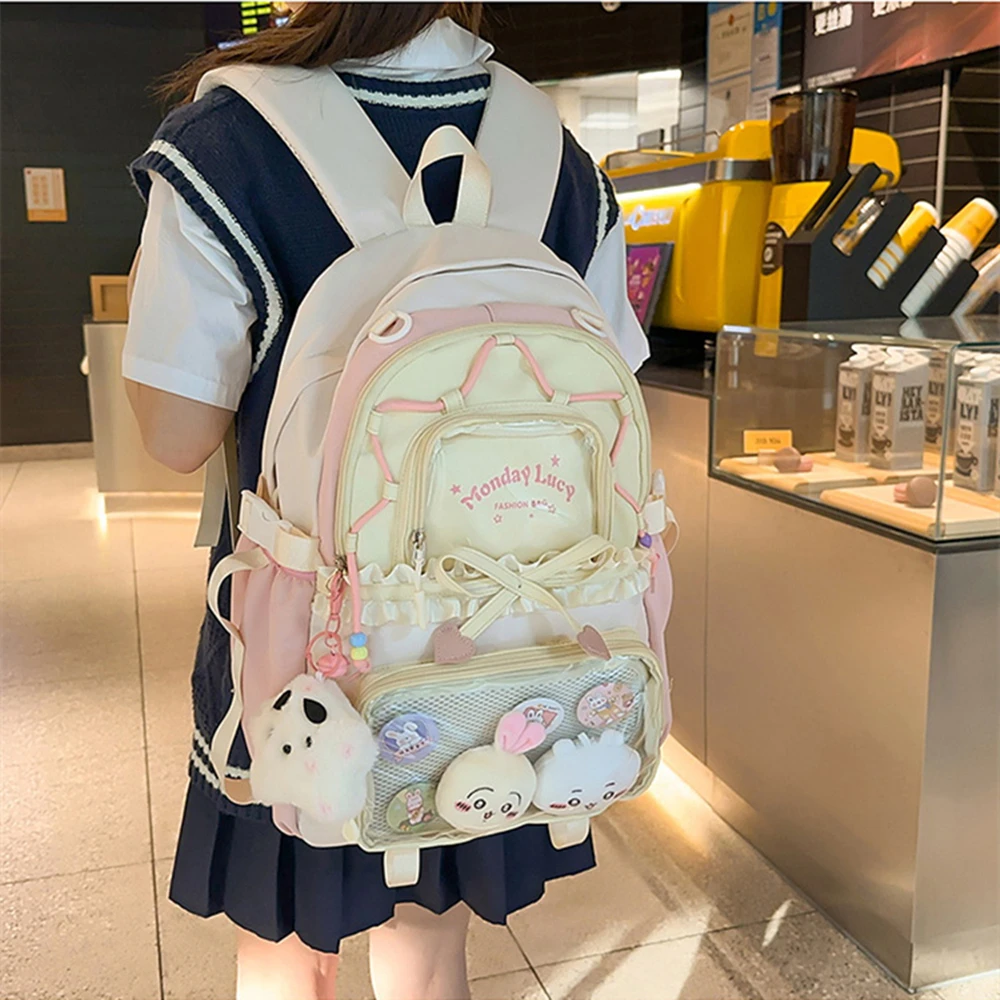 New Y2k Sweet Shoulder Bag Lolita Girl Transparent Tote Bag Women Large Capacity Lace Bow Crossbody Bag Cute DIY Display Handbag