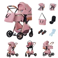 Poussette 3 en 1 multifonctionnelle pour bébé, chariot haute position, inclinable, pliable et léger, poussette de marche, landau 4