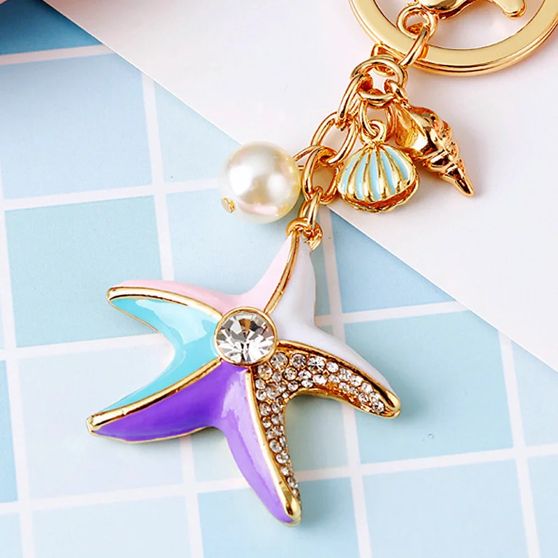 6PCS Ocean Theme Keychains - Starfish, Shell, Coral Enamel Charms For Purse, Bag, Keys, Summer Decor