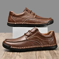 Retro Style Men Leather Casual Shoes Handmade Breathable Men's Loafers Fashion Man Walking Sneakers Simple Comfy Hiking Footwear 2
