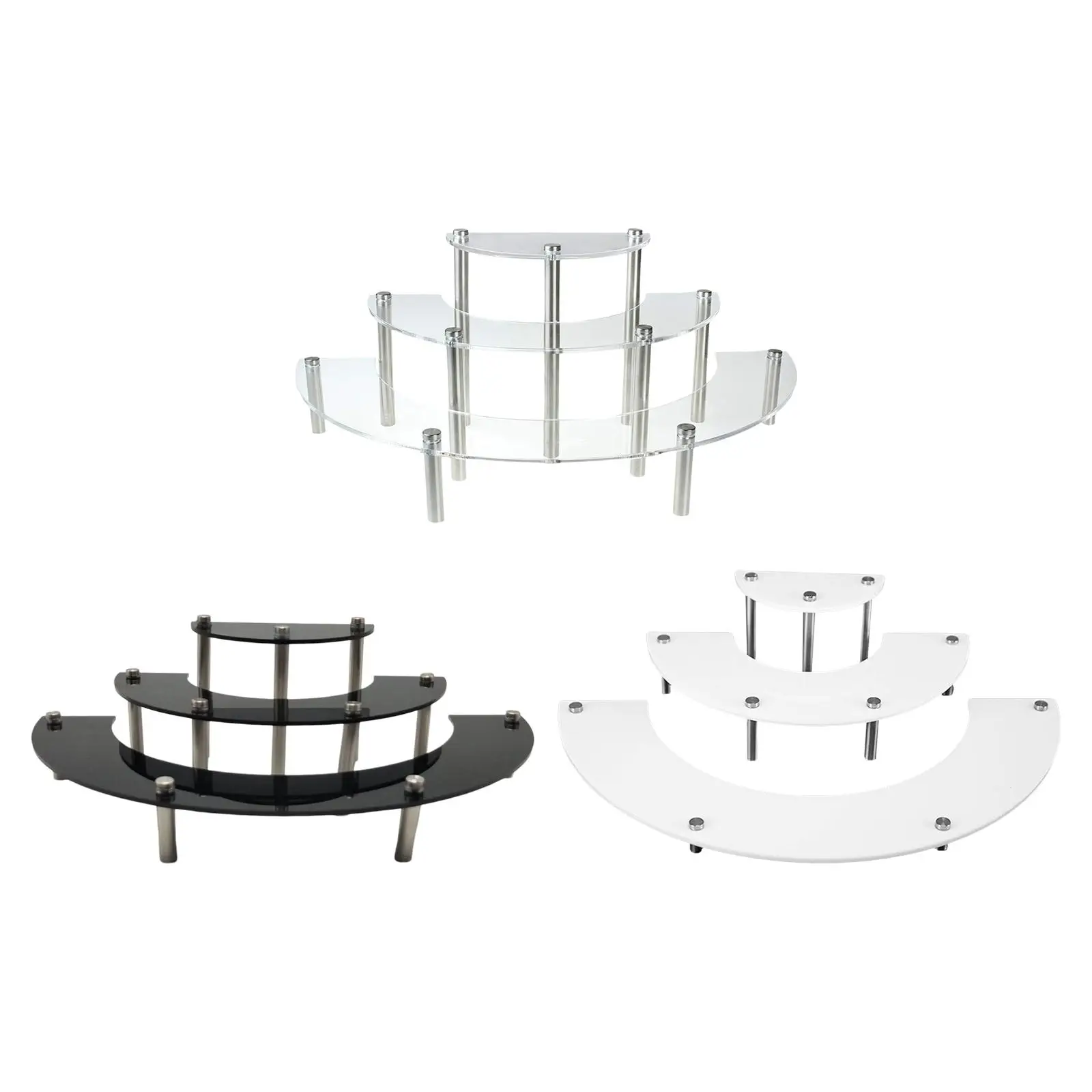

3 Tiers Display Risers Doll Figures Organizer Dessert Cupcake Holder Desktop with Metal Legs Acrylic Display Stand Showcase