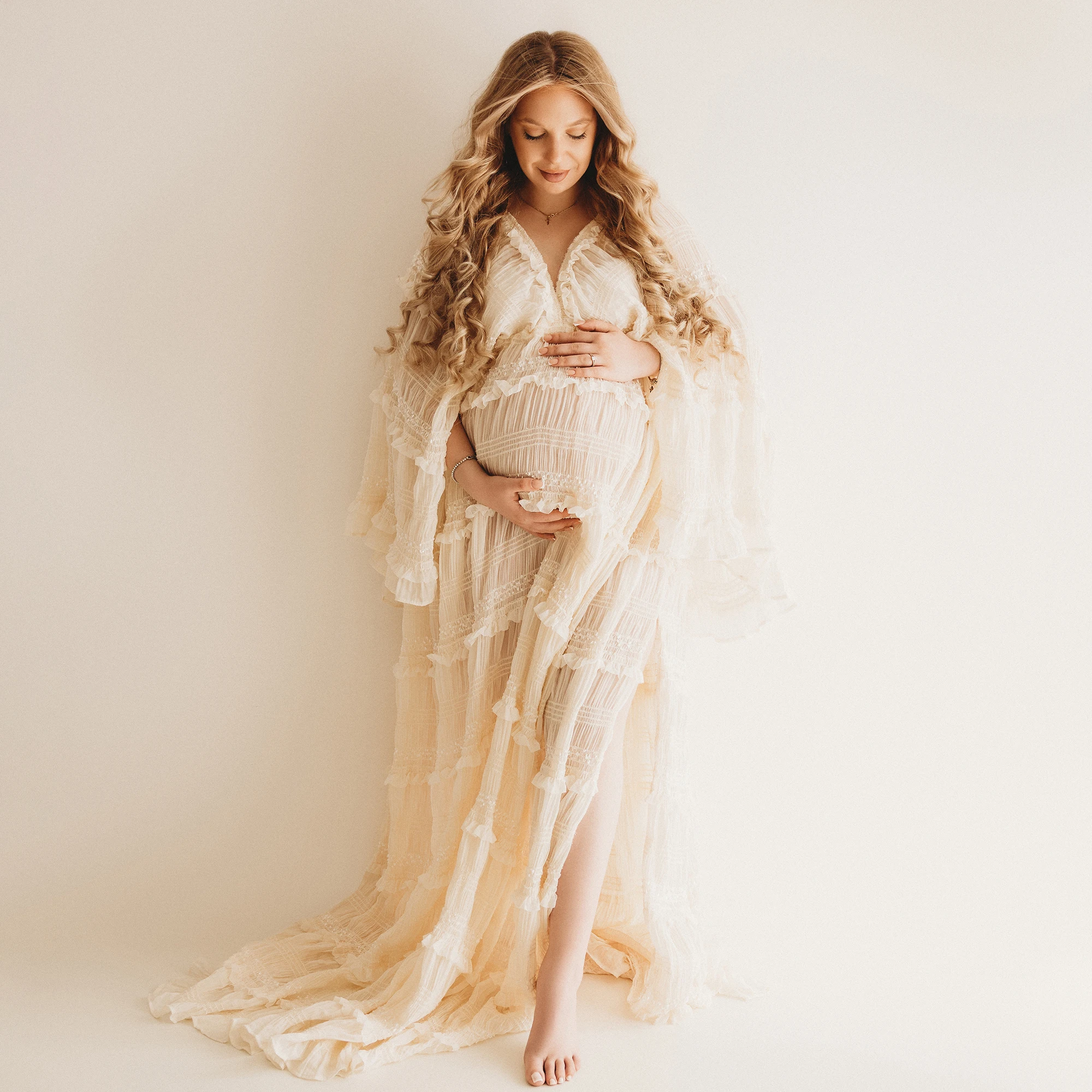 Don&Judy Bohemian Maternity Wedding Dresses Elegant Ruffles Pleated Chiffon Beach Party Bride Long Gown Rustic Vestidos De Novia 2