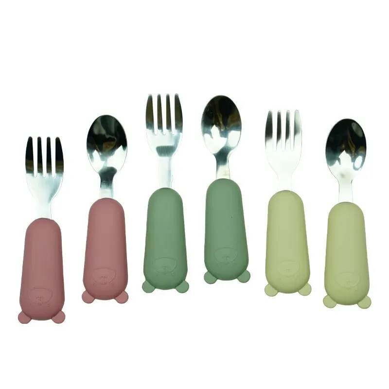 Children's Fork Spoon Set Stainless Steel Silicone