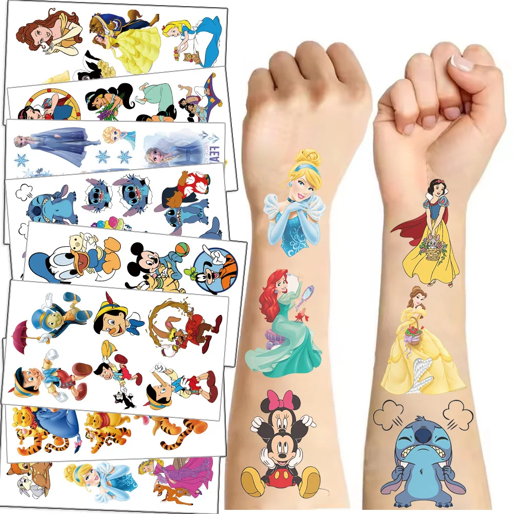 10Pcs/set Disney Princess Frozen Temporary Tattoo Stickers Cute Stitch Mickey Children Tattoo For Kids Funny Birthday Gift 4