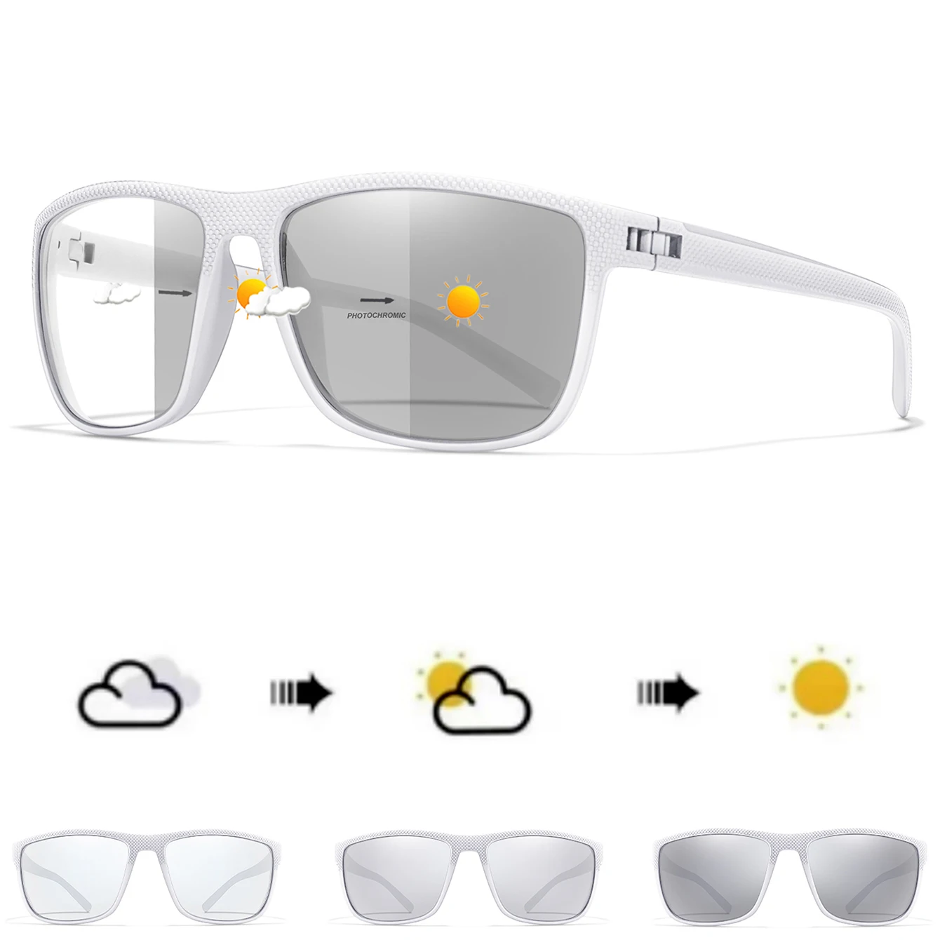 5 PCS Photochromic Cycling Sports Sunglasses Classic Square Shades For Men Women