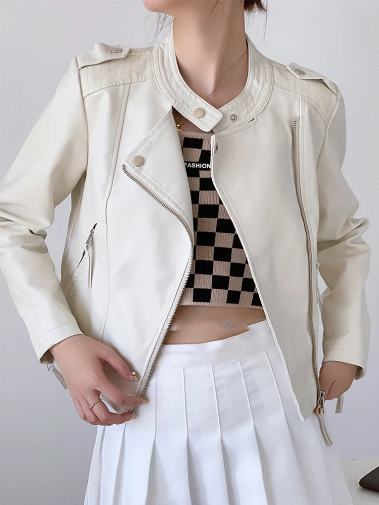 LY VAREY LIN New Spring Autumn Moto Biker Short Pu Coat Women