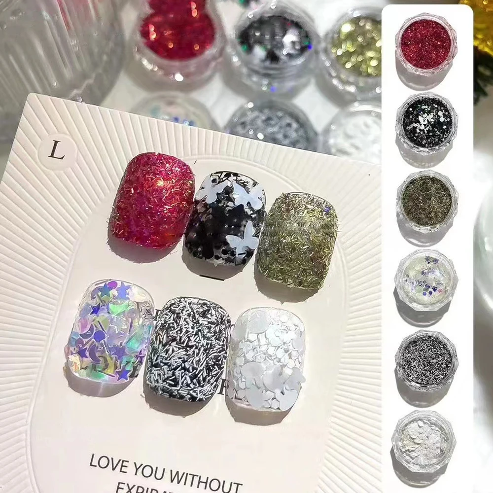 

White Nail Art Glitter Sequins Holographic Mixed Powder Flakes Art Decoration Laser Manicure Supplies Accessories Winter