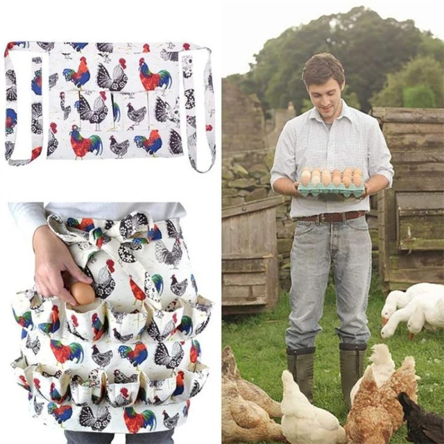 1pc Chicken Print Multi-pocket Apron With Egg Collecting Bag